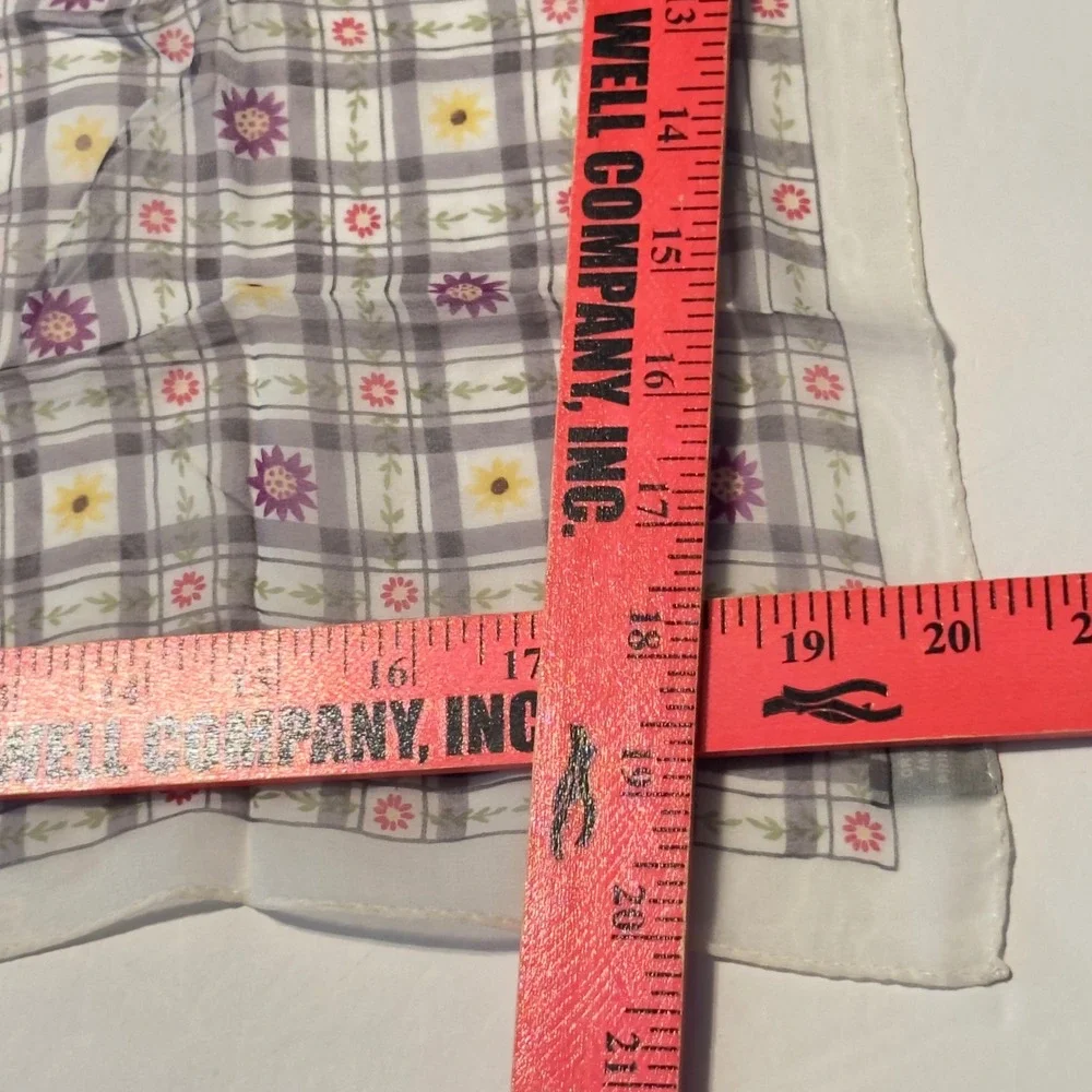Cejon Silk Scarf Square Plaid Floral Purple Yellow Vtg Y2K 90s Printed‎ in Korea